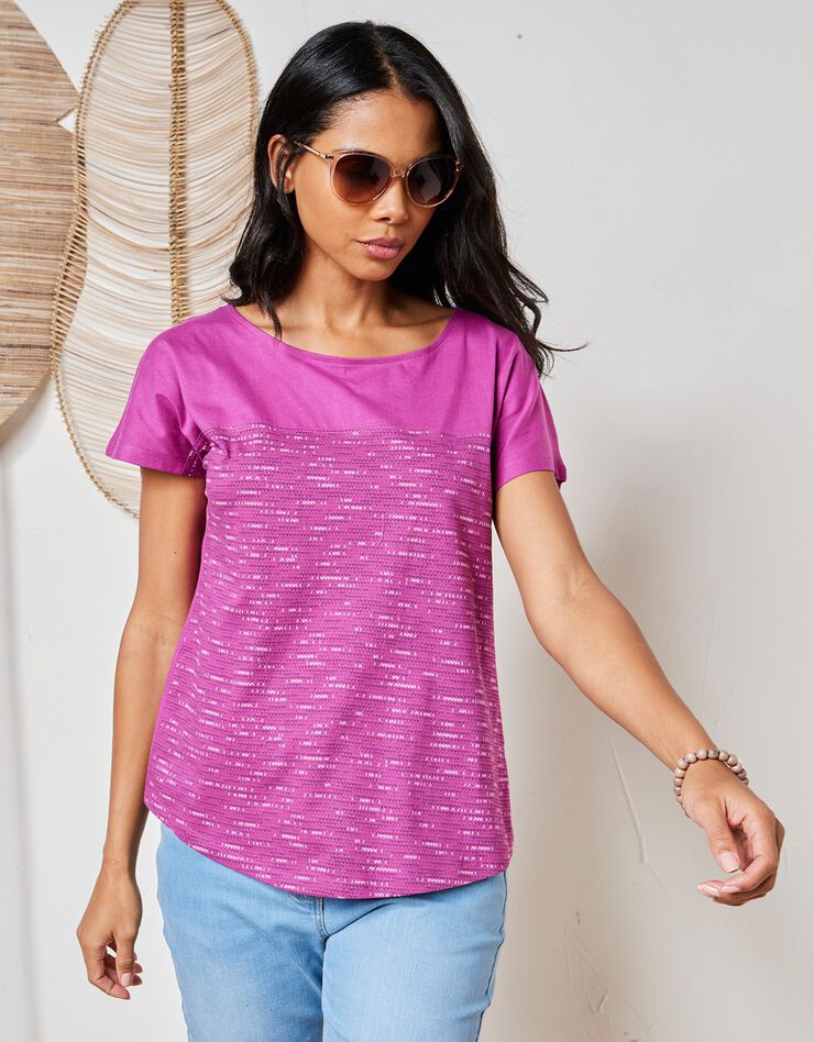 Tee-shirt imprimé col rond (violine) Tee-shirt imprimé col rond (violine)
