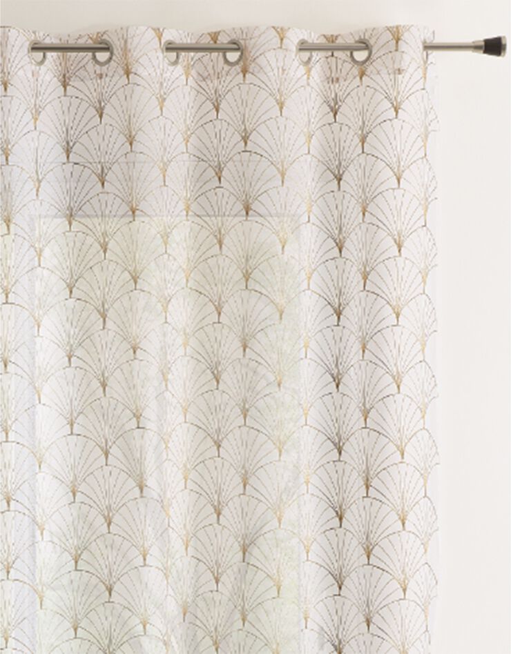 Panneau voile brodé Éventail finition oeillets (beige)