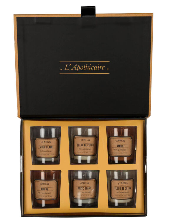 Coffret de 6 bougies parfum&eacute;es (blanc/bleu/corail)