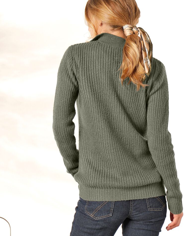 Pull col zippé maille anglaise toucher mohair (kaki) Pull col zippé maille anglaise toucher mohair (kaki)