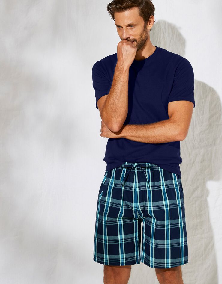 Short pyjama uni + carreaux - lot de 2 (bleu + marine)