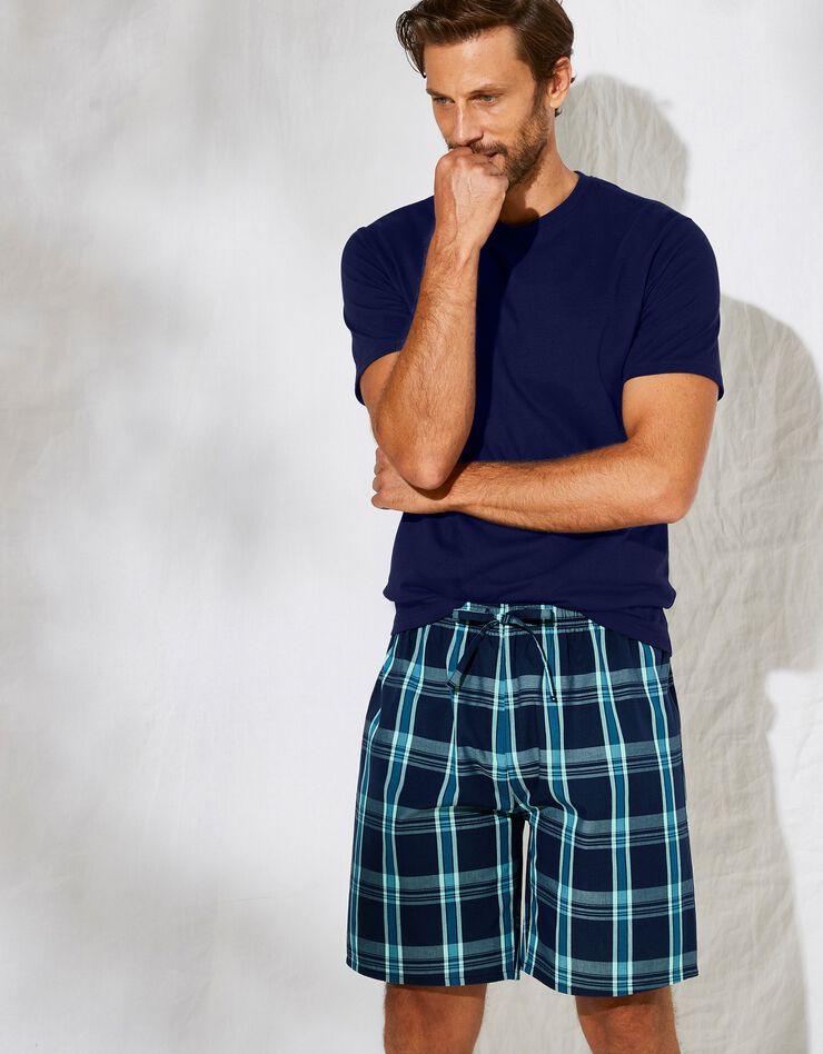 Short pyjama uni + carreaux - lot de 2 (bleu + marine) Short pyjama uni + carreaux - lot de 2 (bleu + marine)