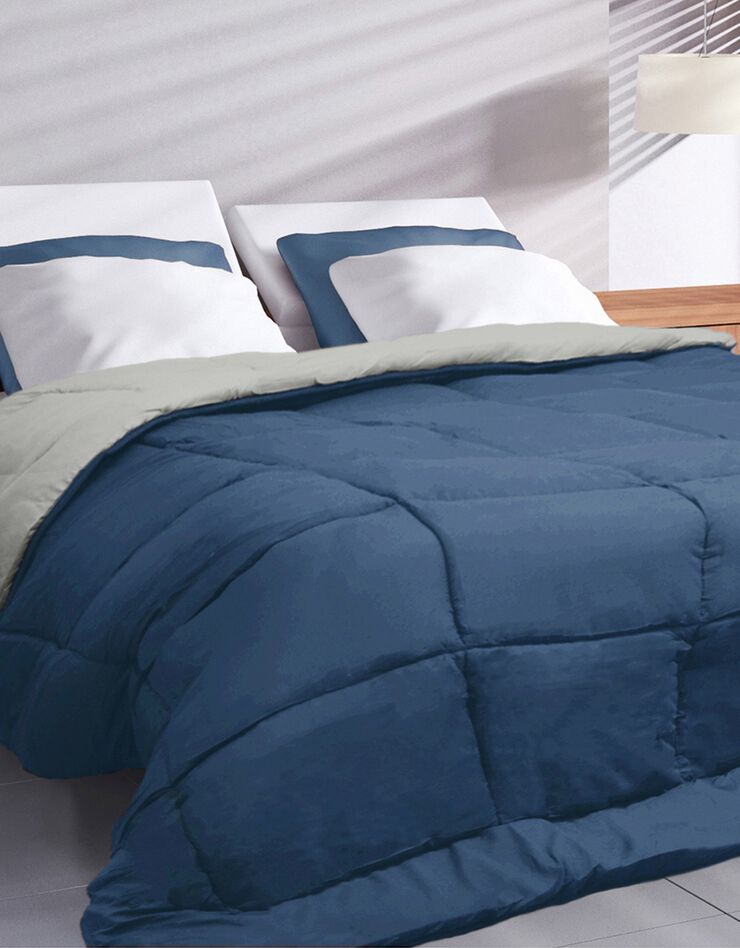 Couette unie douceur microfibre réversible 400g/m² (ivoire / bleu)