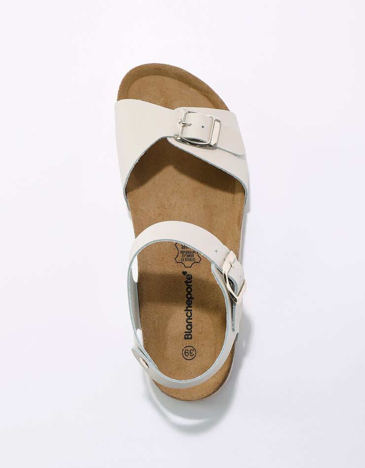 Sandales compensées en cuir à boucles réglables semelle liège - uni (beige) Sandales compensées en cuir à boucles réglables semelle liège - uni (beige)