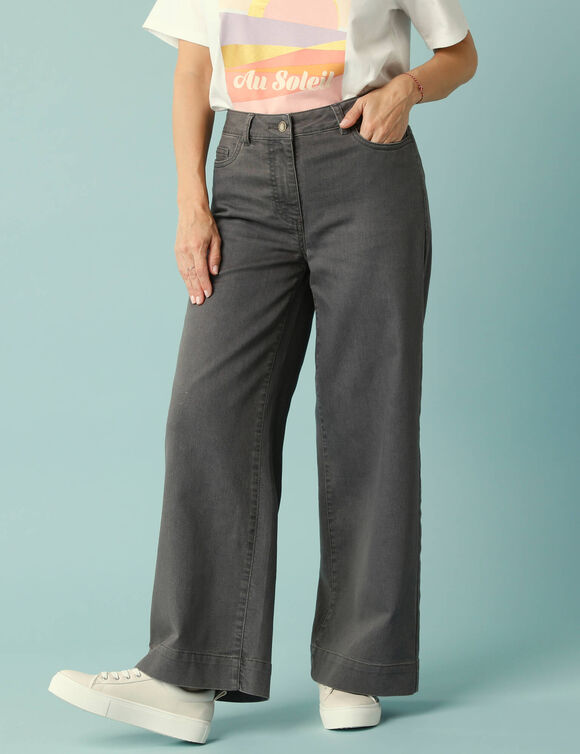 Jean taille haute Spécial Petites entrej. 65 cm, coupe large 7/8ème (gris)