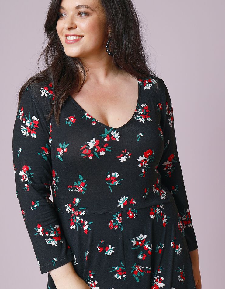 Robe midi imprimée, maille jersey (noir / rouge) Robe midi imprimée, maille jersey (noir / rouge)
