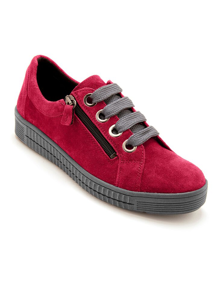 Baskets zippées et lacées grande largeur en cuir femme - rouge (rouge) Baskets zippées et lacées grande largeur en cuir femme - rouge (rouge)