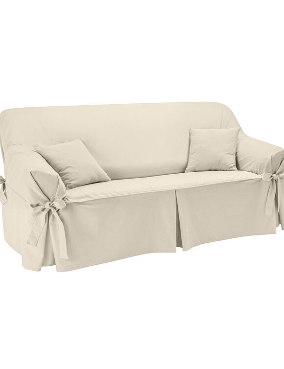 Housse bachette coton uni nouettes fauteuil canap&eacute;s (&eacute;cru)
