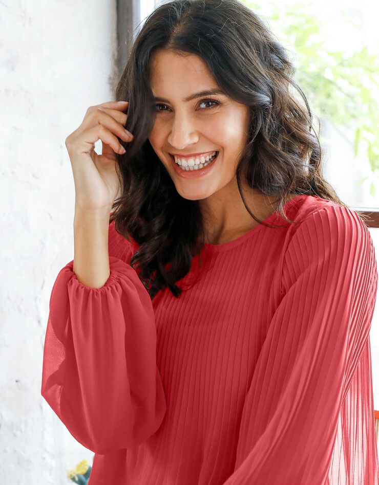 Blouse plissée, version unie (corail) Blouse plissée, version unie (corail)