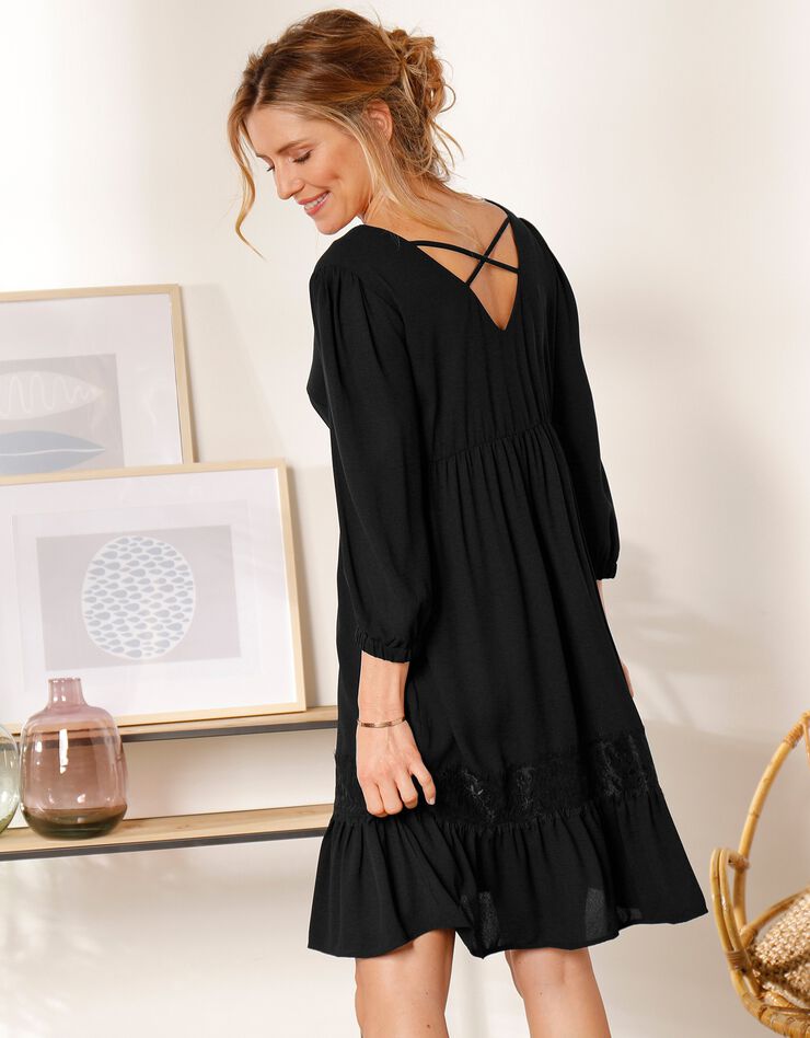 Robe dos croisé unie (noir) Robe dos croisé unie (noir)