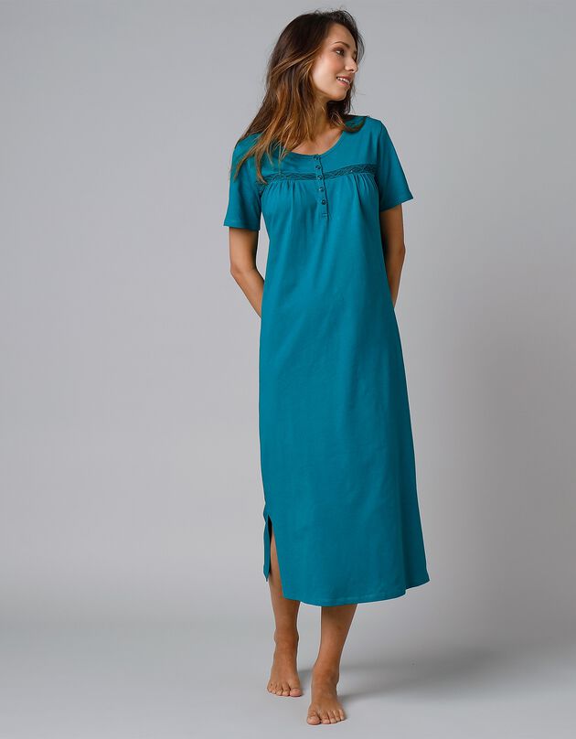 Chemise de nuit longue manches courtes unie (émeraude)
