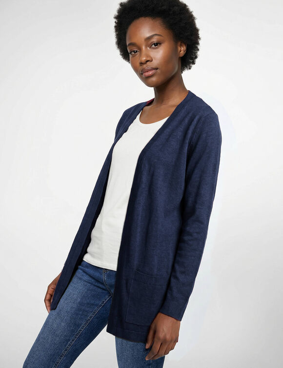 Gilet porter ouvert, maille toucher doux (marine)