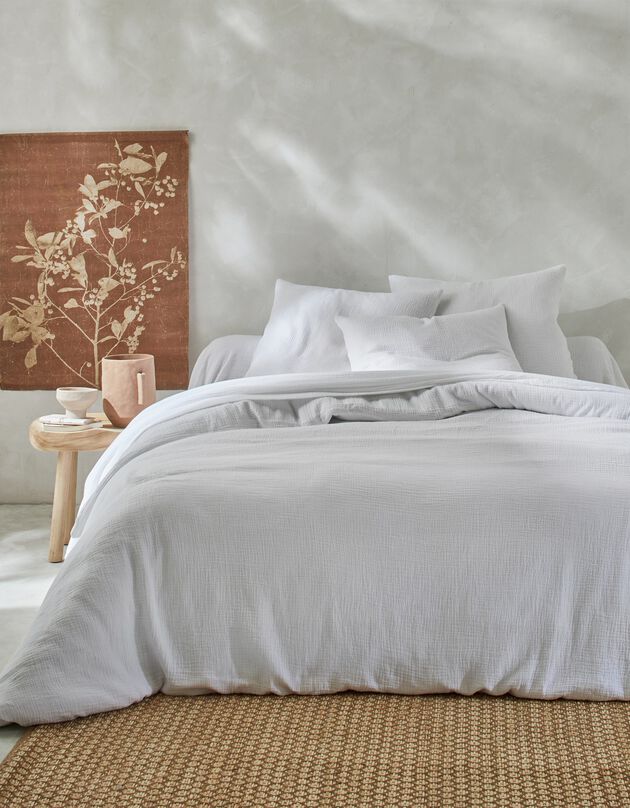 Linge de lit uni en triple gaze de coton (blanc)