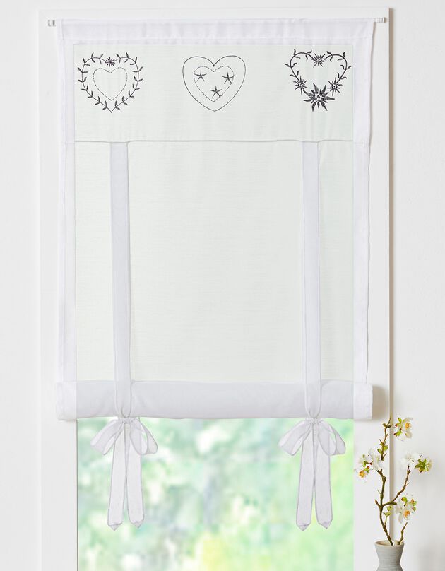 Store broderies motifs coeurs finition passe-tringle (blanc / blanc)