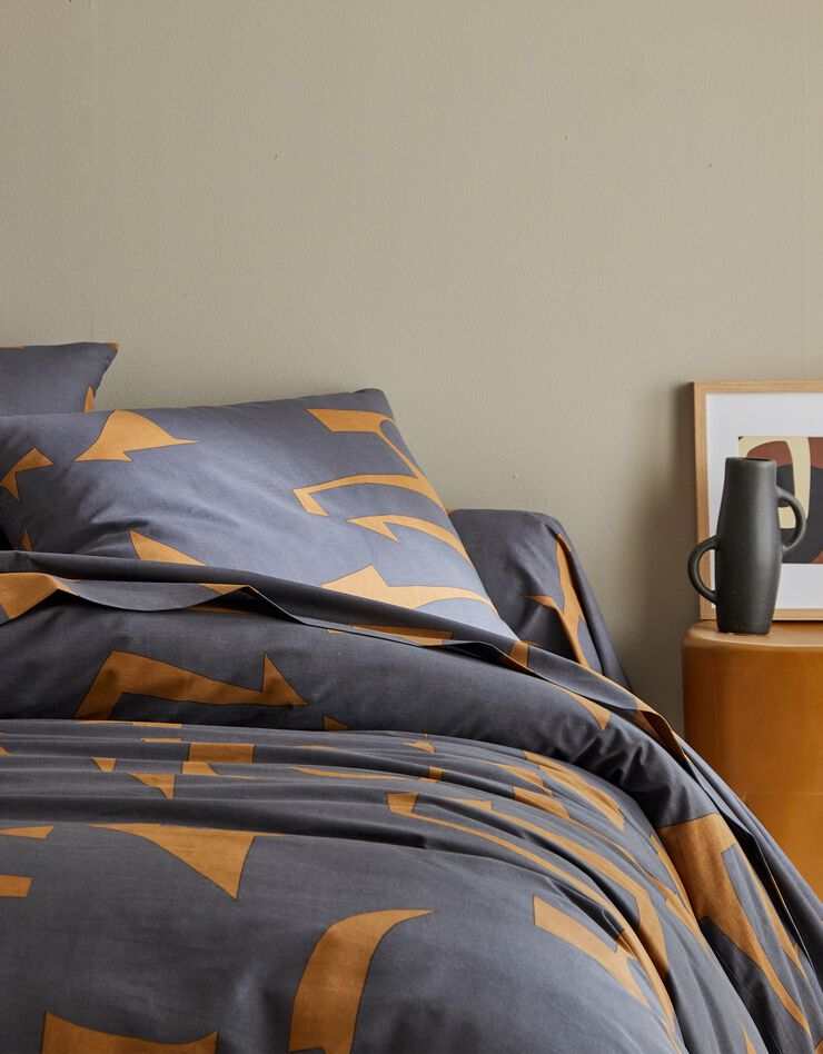 LInge de lit Puzzle en coton imprimé géométrique (caramel)