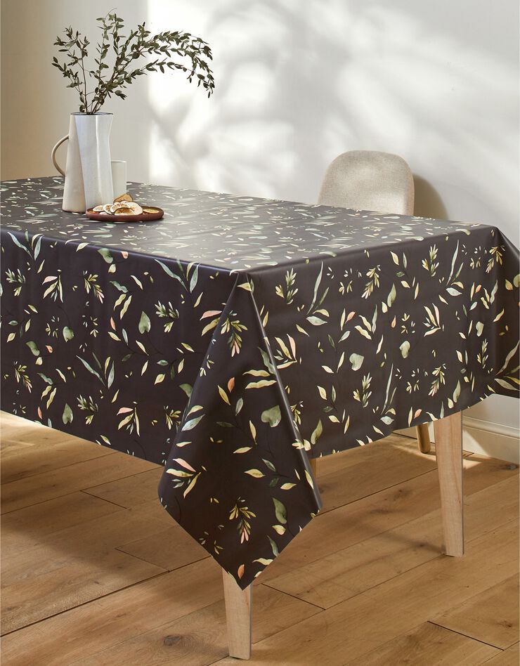 Nappe toile cirée imprimé Florale (anthracite / vert)