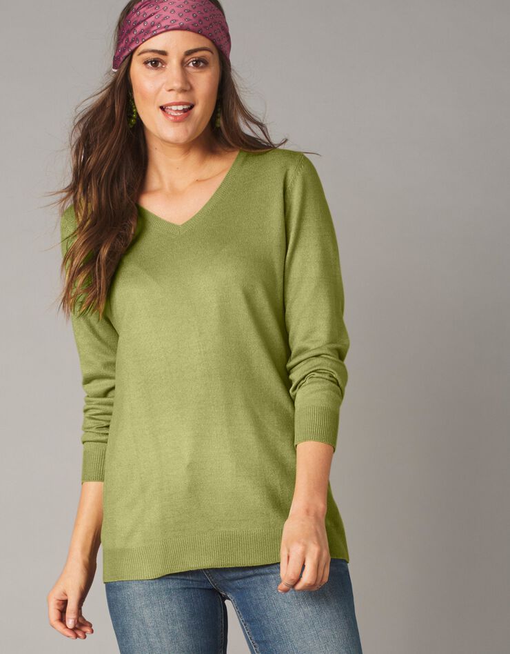 Pull col V toucher cachemire (vert mousse) Pull col V toucher cachemire (vert mousse)