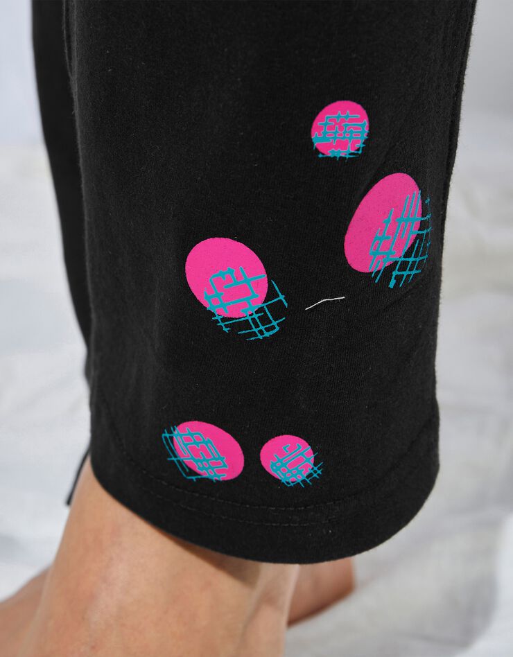 Pantalon pyjama coton Enjoy uni imprimé placé (noir)