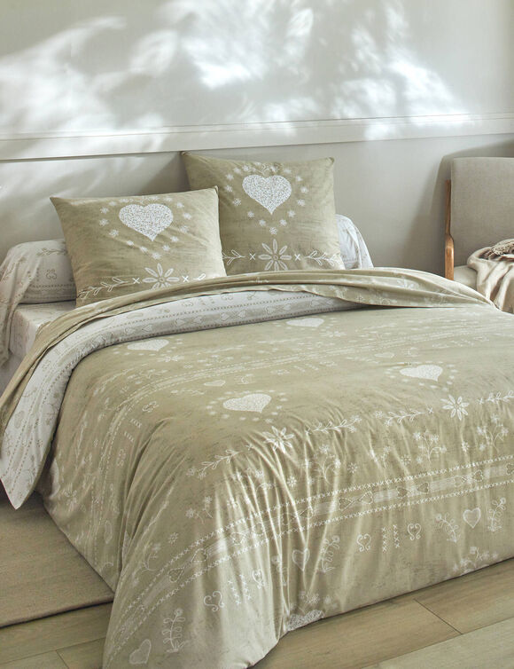 Linge de lit Anceny imprimé coeur - coton (beige)