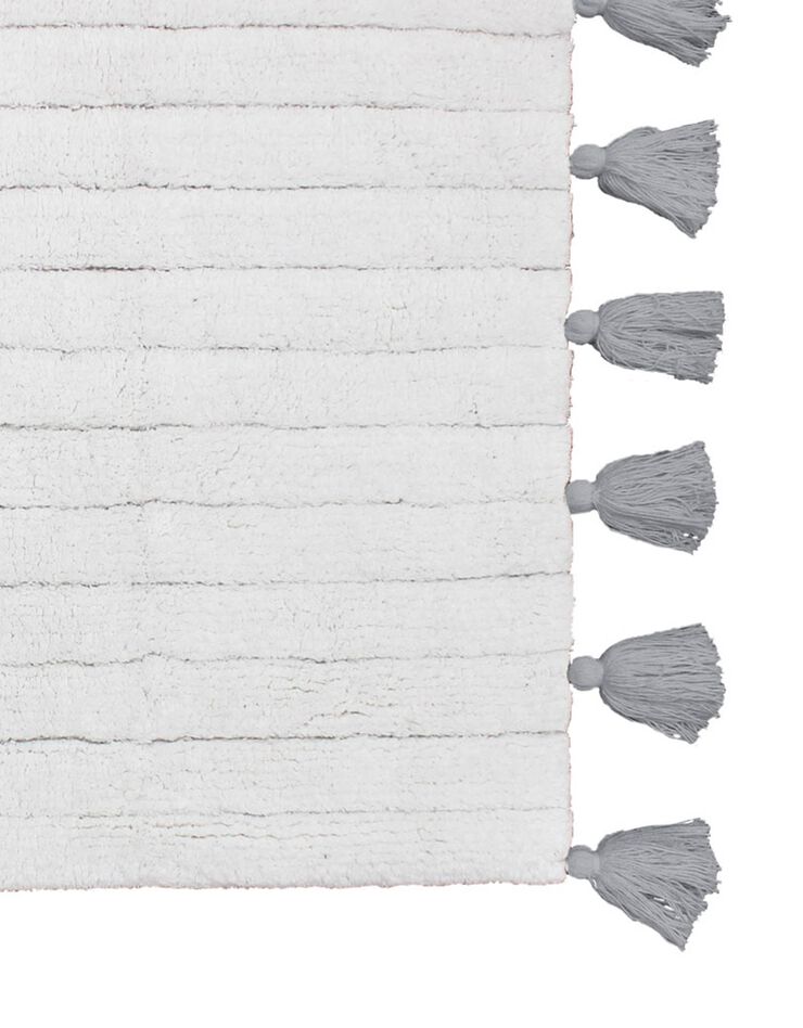 Tapis de bain jacquard pompons - coton (blanc / gris)