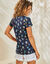 T-shirt col rond imprimé fleuri coton (marine)