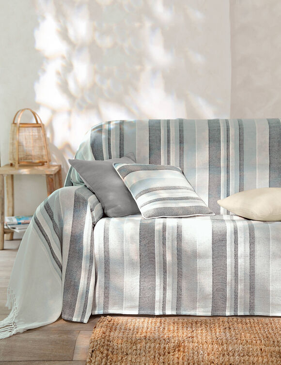 Plaid jeté multicolore coton tissage artisanal (gris perle)