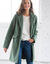Manteau maille bouclette col tailleur (vert grisé)