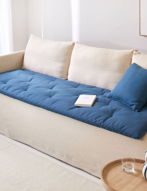 Long coussin uni d'assise de canap&eacute; (bleu)