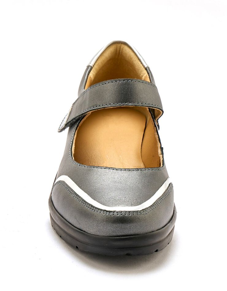 Babies scratchées largeur confort en cuir détails métallisés (gris) Babies scratchées largeur confort en cuir détails métallisés (gris)