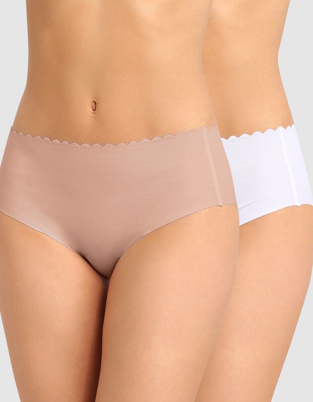 Culotte haute coton stretch  Body Touch- Lot de 2 (blanc + peau)