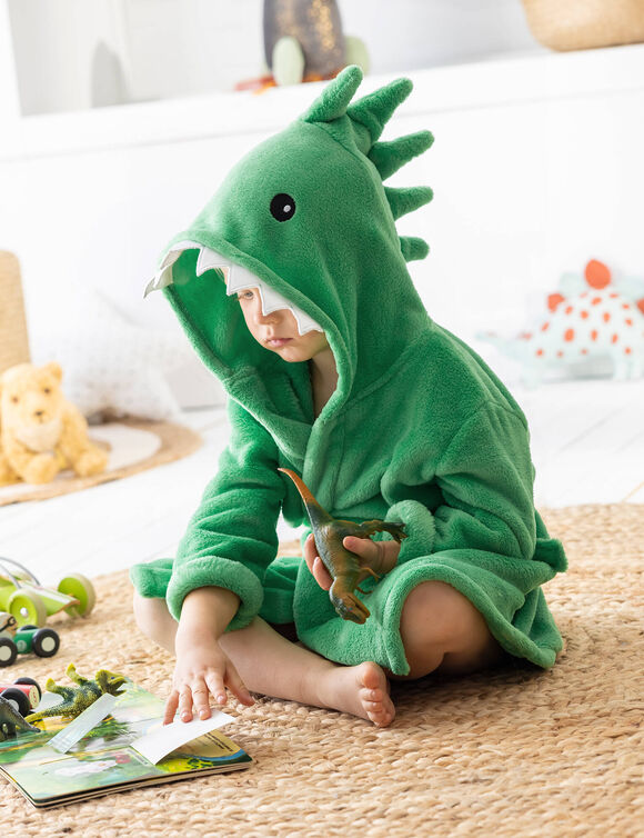 Peignoir de bain enfant dinosaure à capuche microfibre toute douce (vert)