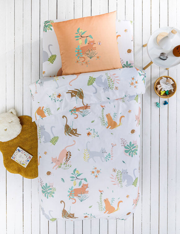 Linge de lit enfant Chafou imprimé chats - coton  (blanc)