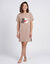 Chemise de nuit courte, manches courtes, imprim&eacute; bichons (taupe)