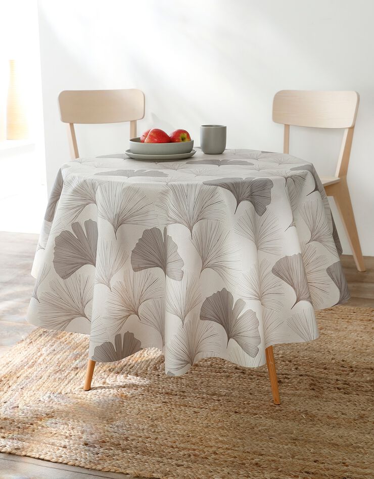 Nappe toile cirée imprimée gingko (gris)