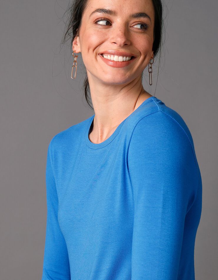 Tee-shirt uni col rond viscose stretch (bleu dur)