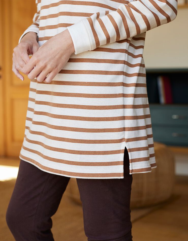 Pyjama molleton rayé avec legging (écru / caramel) Pyjama molleton rayé avec legging (écru / caramel)