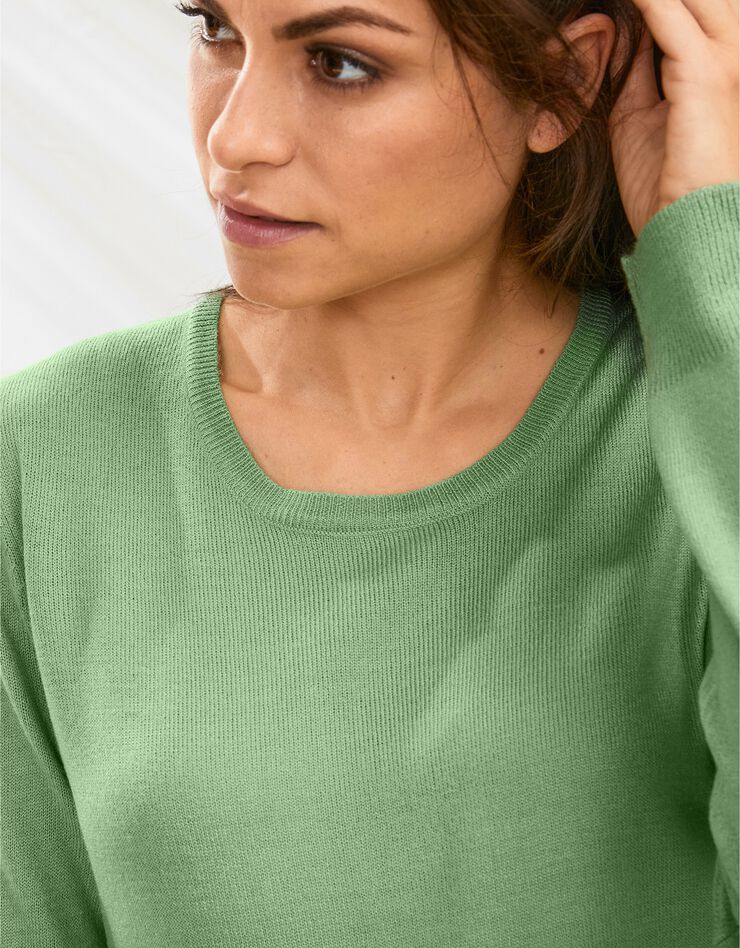 Pull col rond uni toucher cachemire (vert clair) Pull col rond uni toucher cachemire (vert clair)