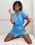 Pyjama short boutonné en gaze de coton (bleu)