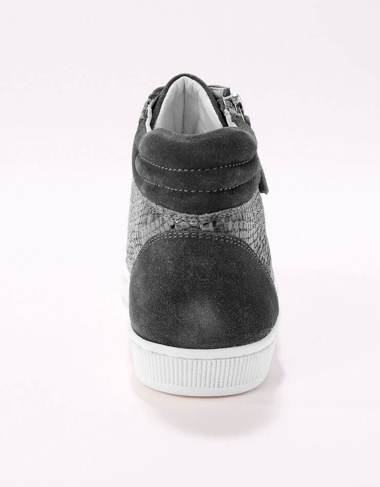 Baskets montantes python en cuir et croûte de cuir - kaki grisé (gris)