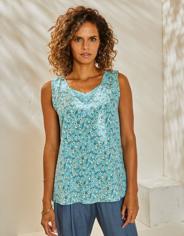 Caraco fluide dentelle imprimé fleuri (aqua)