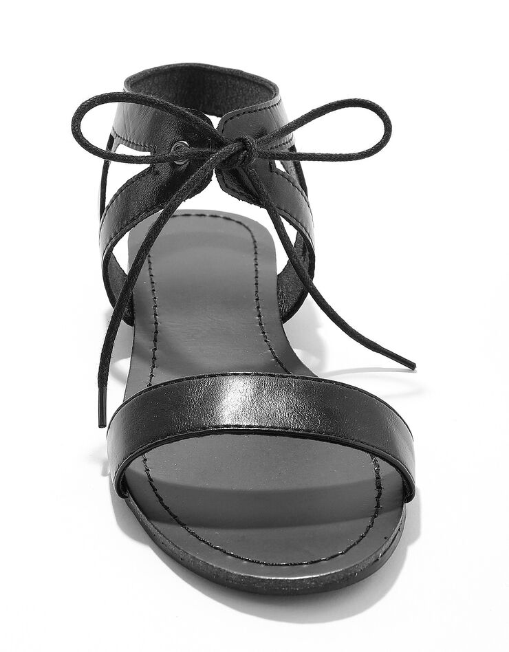 Sandales plates lacées à nouer - uni noir (noir) Sandales plates lacées à nouer - uni noir (noir)