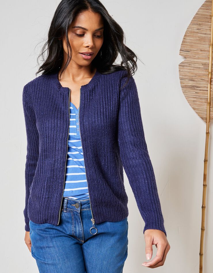 Gilet zippé maille anglaise toucher mohair (marine) Gilet zippé maille anglaise toucher mohair (marine)