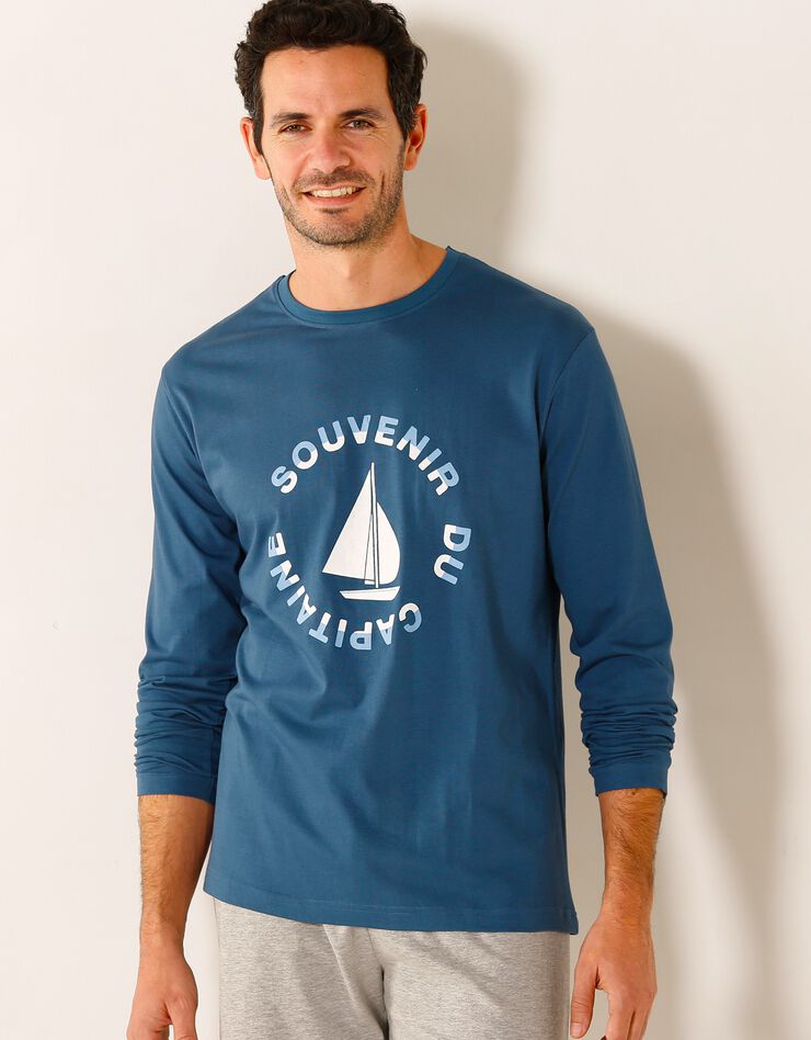 Tee-shirt pyjama manches longues motif bateau (bleu marine) Tee-shirt pyjama manches longues motif bateau (bleu marine)