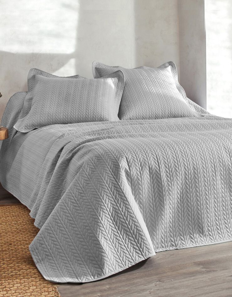Couvre-lit matelassé microfibre motif géométrique (gris perle)