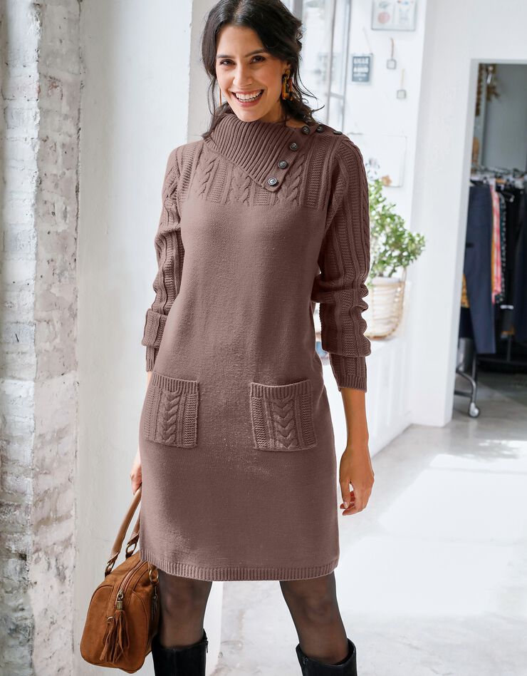 Robe pull maille torsadée (taupe) Robe pull maille torsadée (taupe)
