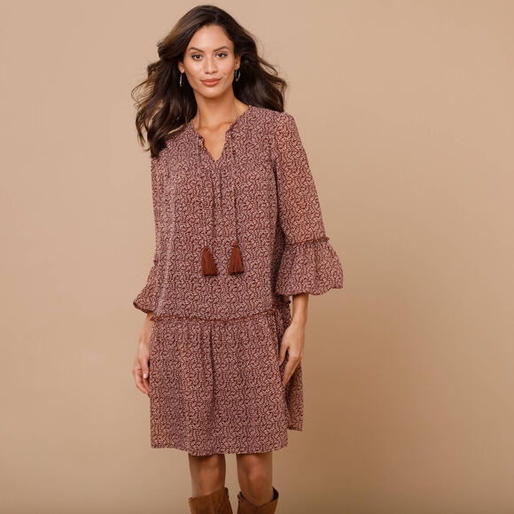 Robe en voile imprimé (chocolat / beige)