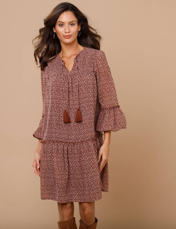 Robe en voile imprimé (chocolat / beige)