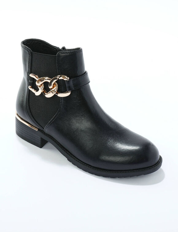 Boots élastiquée zippée, chaîne dorée  (noir)