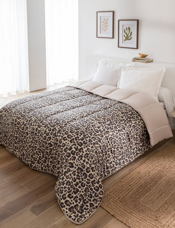 Couette microfibre imprimé léopard 200 g/m² (beige / noir)