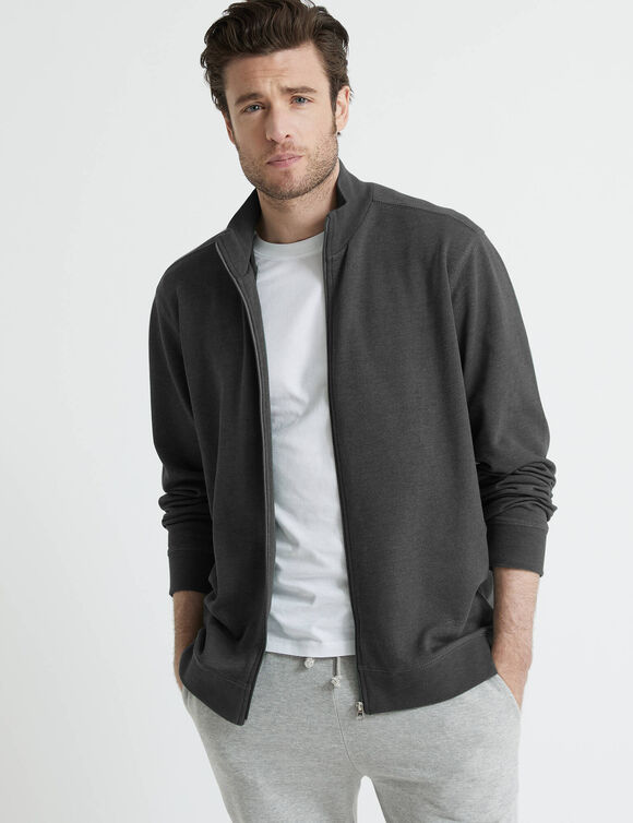 Sweat entièrement zippé uni (anthracite chiné)